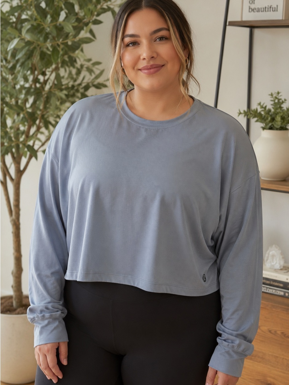 lululemon athletica Relaxed Cropped Long-Sleeve Top — Dusty Blue Gray